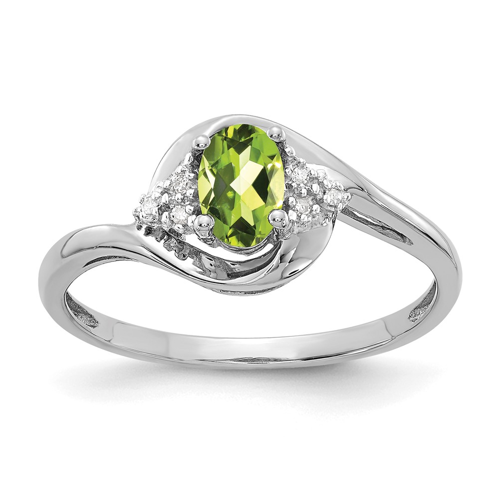 14k White Gold Peridot August Birthstone And Diamond Ladies Ring (Size 7)